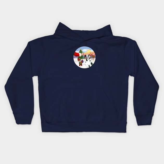 Santa Offers a Treat to His Harliequin Great Dane Kids Hoodie by Dogs Galore and More